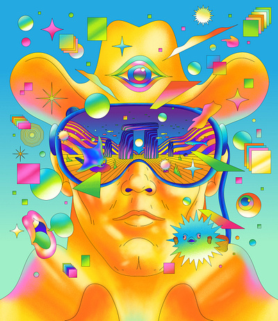 Cyber Cowboy ar art direction branding design editorial figure fun future graphic illustration lifestyle modern personal poster psychedelic retro surreal technology vector virtual reality