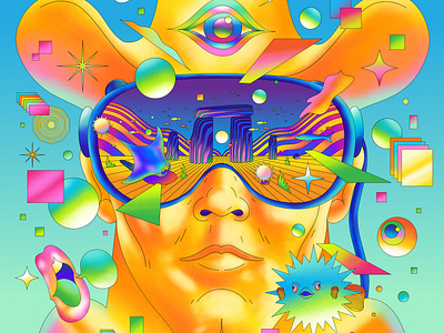 Cyber Cowboy ar art direction branding design editorial figure fun future graphic illustration lifestyle modern personal poster psychedelic retro surreal technology vector virtual reality