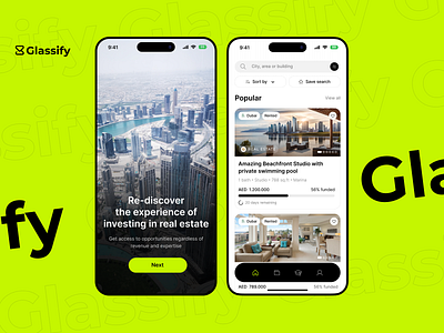Glassify mobile app android app app design appartment estate finance invest investment ios minimal mobile app real estate rent ui ux