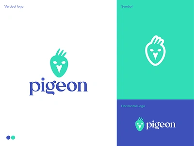 Pigeon logo design agency animal bird branding color design green logo logodesign logodesigner mark marketing palette pigeon startup symbol