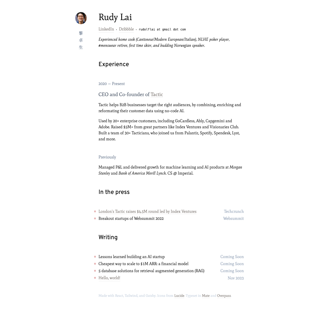 rudolflai.com, 2024 personal website typography ux website
