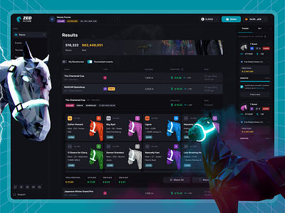 ZED — Horse Racing Results bet betting blockchain crypto cryptocurrency gambling game interface game platform gaming horserace matic nft nft game p2e platform play to earn sport betting sportsbook statistics table ui