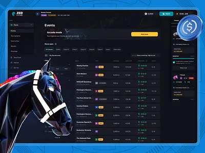 ZED — Events Page bet betting blockchain crypto cryptocurrency events gambling game platform horserace matic nft nft game p2e platform play to earn solana sport sport betting table ui web3