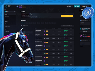 ZED — Events Page bet betting blockchain crypto cryptocurrency events gambling game platform horserace matic nft nft game p2e platform play to earn solana sport sport betting table ui web3