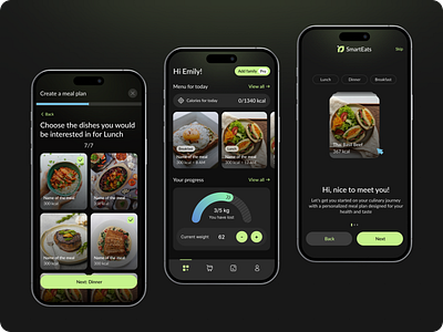 SmartEats - Healthcare app - Healthy food bestapp figma healthcare healthy food interaction design jtbd mobile app design mobile ui saas ui ui design user flow ux