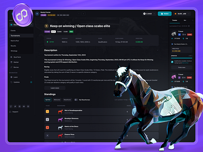 ZED — Tournament Page bet crypto dashboard gambling game platform game ui gaming horse horserace leaderboard matic nft nft game p2e platform play to earn solana sport betting tournir web3