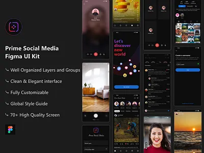 Prime Social Media App UI Kit app design chat app design design kit feed instagram clone messaging app mobile app design sharing app social social app social app ui kit ui ui design ui kit ux ux design