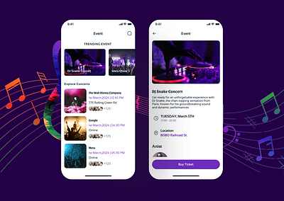 Music Event app design mobile ui user experience userinterface ux uxui