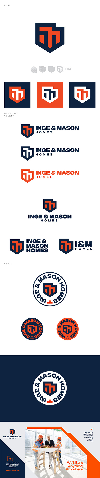 Inge & Mason Homes baseball construction home icon initials lettermark logo