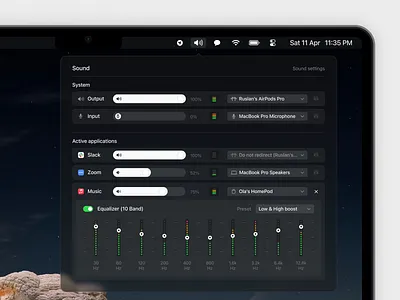 MacOS Sound Mixer Widget Concept apple application eq equalizer ios macos mixer music sound ui widget