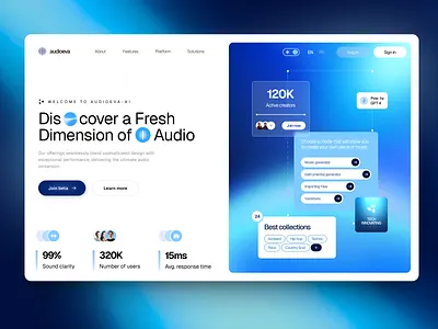Audioeva - AI Website ai arounda business design inspiration platform product design ser experience startup ui uiux user interface ux web web app design web design web platform webdesign website website design