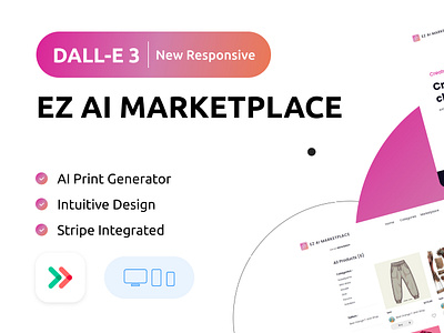 Ez AI Marketplace NoCode Web Template ai image ai integration branding bubble.io dalle 3 eazycode graphic design nocode openai uiux web template