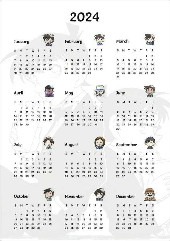 An anime themed 2024 Calendar design concept a4 illustration calendar design ui