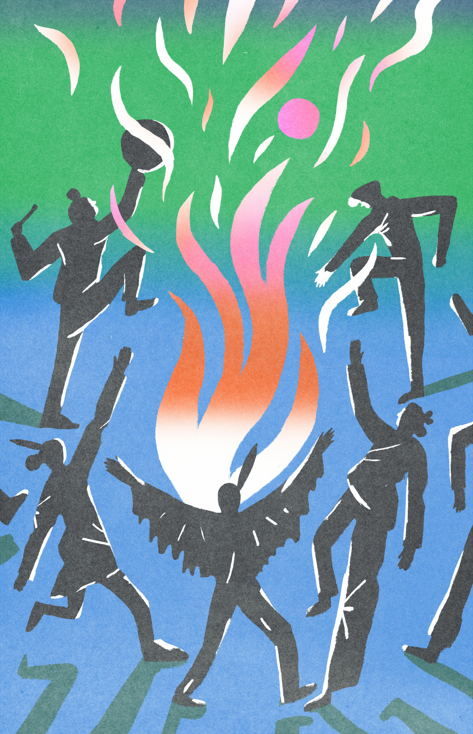 Shamans 2d abstract character collage dance digital editorial flat folioart gradient illustration nicholas stevenson ritual shapes texture