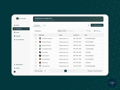 NexCube Concept Design dashboards filters hr table ui