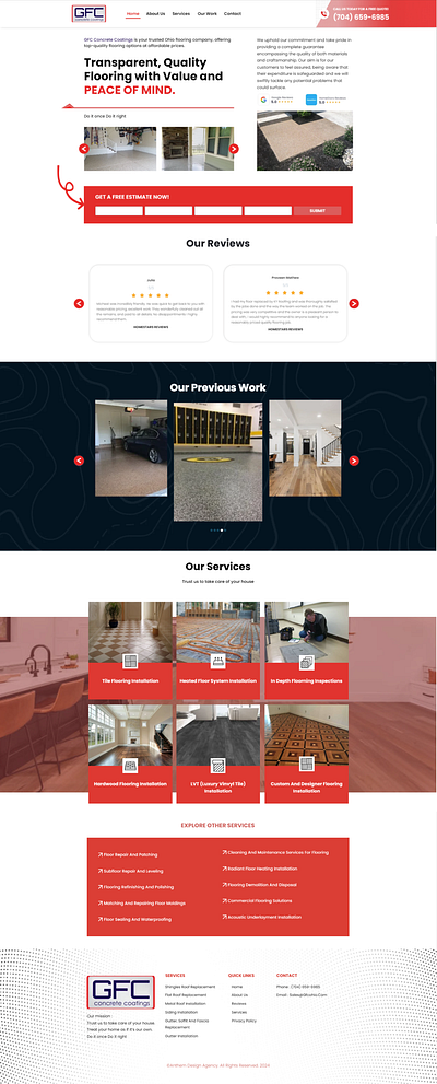 GFC Concrete Coatings Flooring Website Design branding flooring front page high quality home page ui us ux