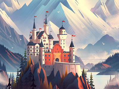 Autumn Castle castle fantasy game art illustration mountains outdoors retro vintage