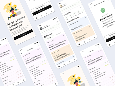 E-learning App Concept avatars branding coursera design system elearning example freelance illustration inspiration learning linkedin login mobile app mobile tab online learning splash screen success udemy ui design uxdesign