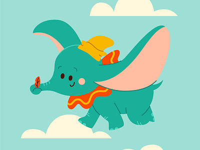 Dumbo the Flying Elephant character cute disney dumbo elephant fun happy illustration retro