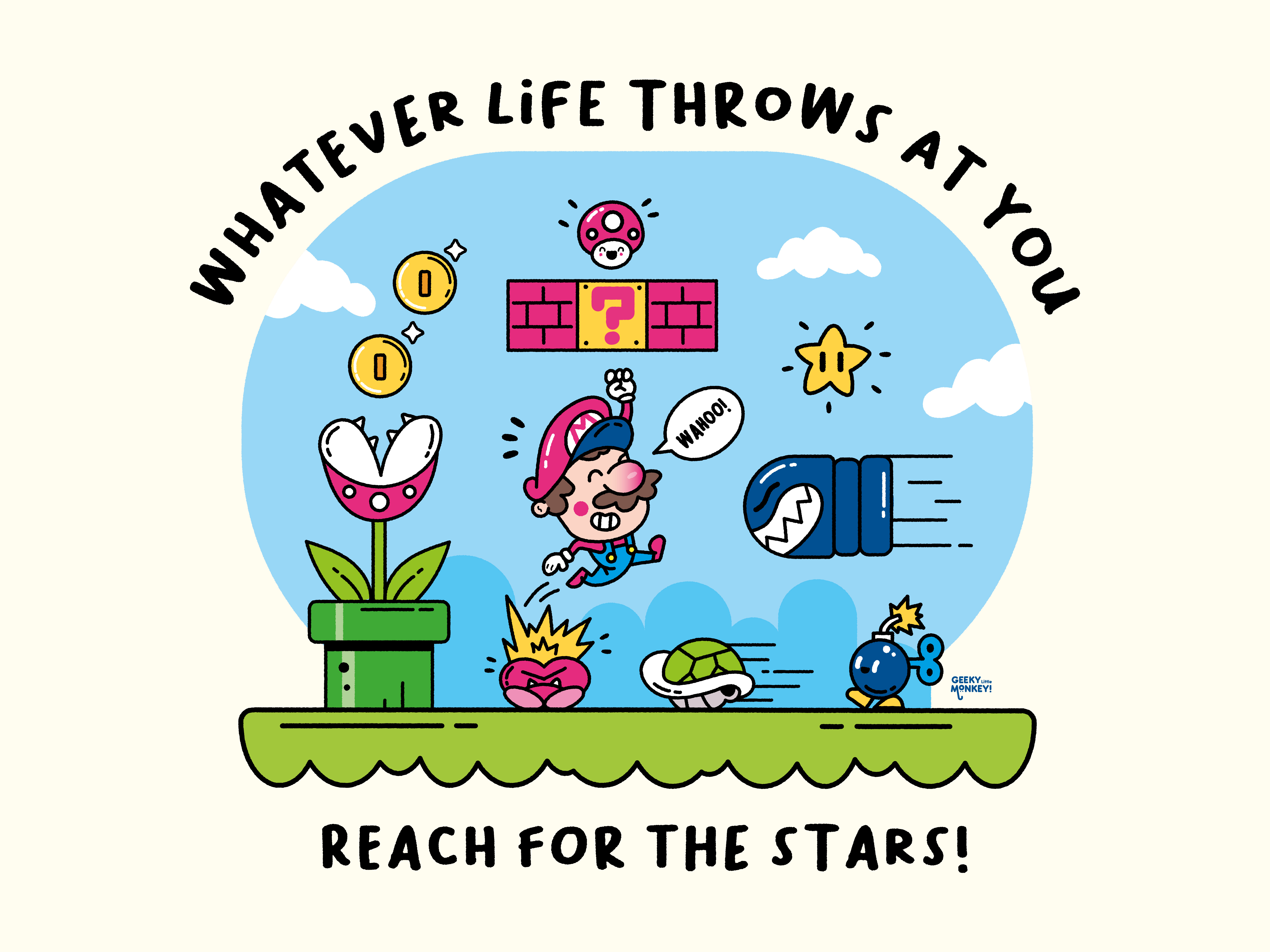 Super Mario Reach for the stars! character character design design funny illustration mario movies mushroom nintendo stars super mario super mario bros vector