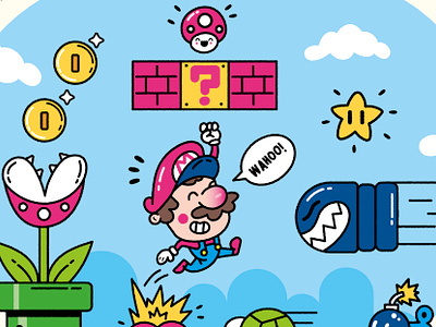 Super Mario Reach for the stars! character character design design funny illustration mario movies mushroom nintendo stars super mario super mario bros vector
