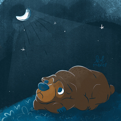 Sad Bear bear book character child dark early feelings illustration illustrator kid lit lonely moon night picture reader sad sky texture