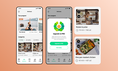 8fit Pro Feature + Articles branding creative features fitness app locked content mobile mobile app pro upgrade ui ui design ux ux design workouts