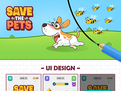 Save The Pets : Draw to Save animation bee game casual game dog rescue drow to save him game artist game design game ui rescue game rescue puzzle resuce games save bee save game save him save the dog save the pet save the pets save the puppy save to resuce ui