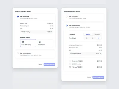 Payment Option - Pay later app b2b clean design finance minimal pay later payment saas ui ux