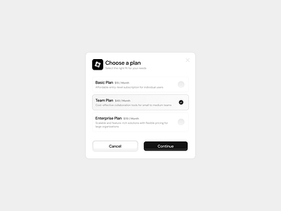 Plan Modal black design light modal plan pricing radio saas ui white