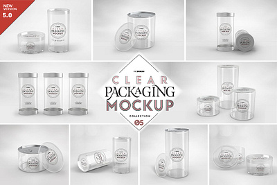 05 Clear Container Packaging Mockups candy chocolate clear cylinder gift gifts lids pulltabs metal nuts packaging plastic pvc retail tube tubes vinyl
