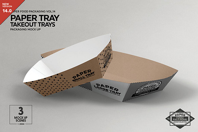 Paper Takeout Trays Packaging Mockup biodegradable boxes branding clamshell disposable fast food food kraft package packaging paper restaurant takeaway takeout