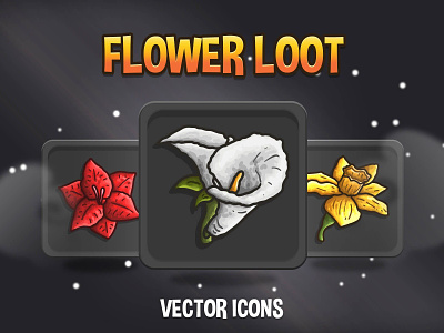 Flower Loot Vector RPG Icons Pack 2d art asset assets fantasy flower flowers game game assets gamedev icon icons illustration indie indie game mmo mmorpg pack rpg ui