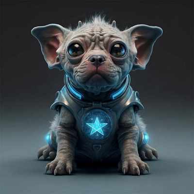 cute alien dog 3d ai graphic design