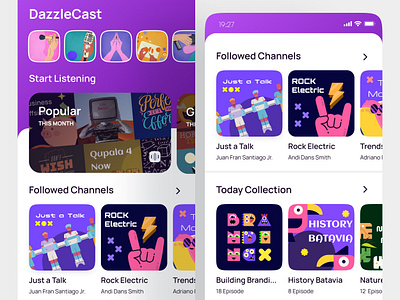 DazzleCast - HomeScreen #1, Podcast Apps android apps apps design brand brand guide branding brandmark colorful design figma graphic design ios logo minimalist podcast responsive ui ui design ui designer uiux