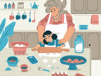 +++ cook cookies girl grandmother granny kid kitchen