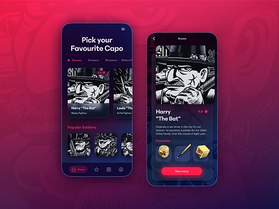 Bad guys - game idea black and white illustrations game ui ill illustration mafia game mobile design mobile ui ui