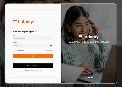 Ledemy Online Course - Login Page course login login page ui ux web design