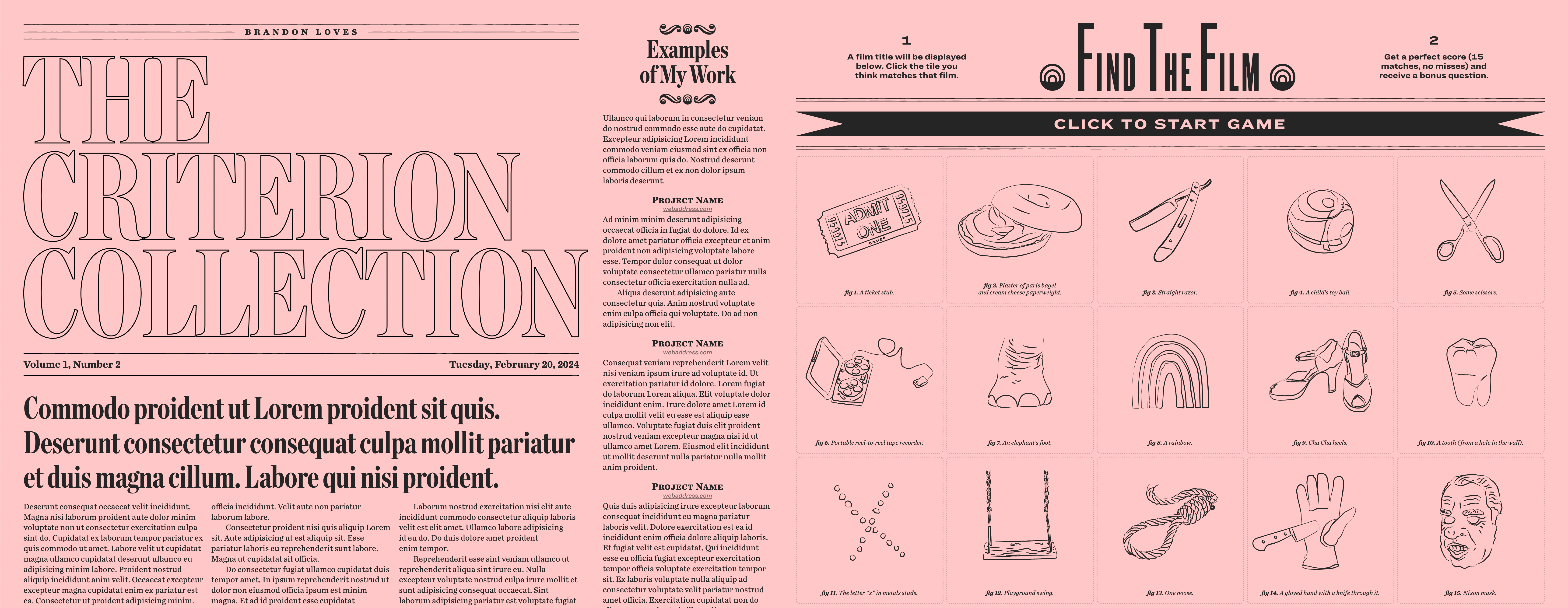 WIP: Courting Dream Employers, 2024 animation chronicle compressed css css grid illustration knockout newspaper layout ornaments pink ringside sentinel ornaments typography