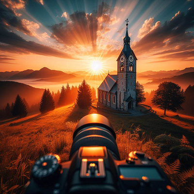 Church view during a sunrise ai graphic design