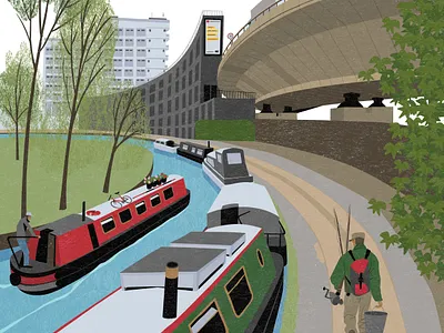 Grand Union Canal, London canal cartoon illustration london tourism travel
