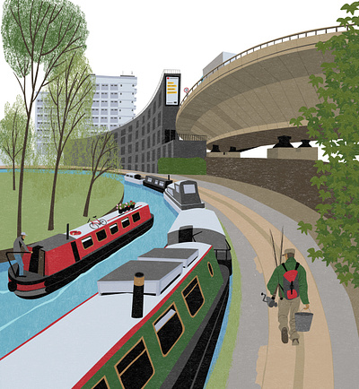 Grand Union Canal, London canal cartoon illustration london tourism travel