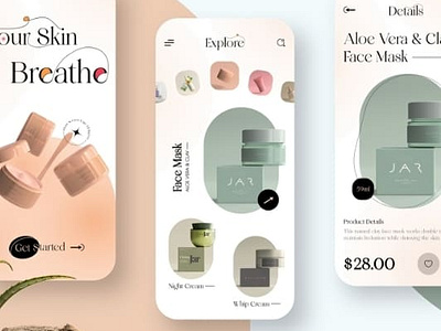 JAR skin care products app aloe vera app care clay design facewash figma skin ui