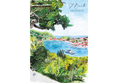 Illustration of Saint-Barth : Gustavia // Illustration aquarelle art drawing illustration painting