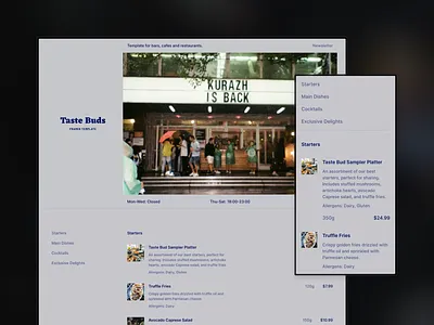 Taste Buds FREE - Framer template bar cafe food framer free freebie gray grey landing menu page price pricing restaurant template website