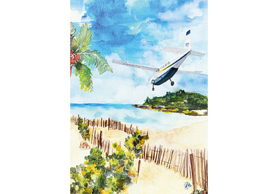 Watercolor of Saint-Barth : Pelican Beach // Illustration aquarelle art drawing illustration painting