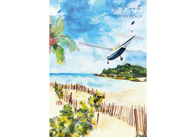 Illustration of Saint-Barth : Pelican Beach // Illustration aquarelle art drawing illustration painting