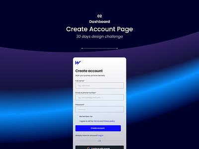 Design Challenge Day 02; Create Account Page create account design challenge login page product design sign up page ui challenge uiux
