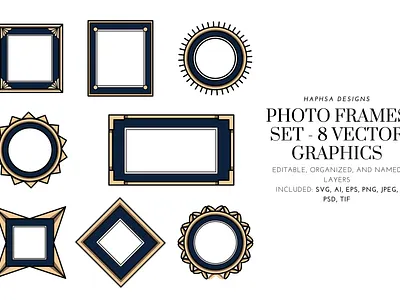 Photo Frames Set - 8 Vector Graphics adobe art branding design family frame design frames graphic design illustration illustrator photo frames product vector art
