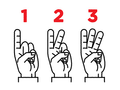 1 - 2 - 3 black chris rooney count counting fingers hand illustration line drawing numbers red signal thumb
